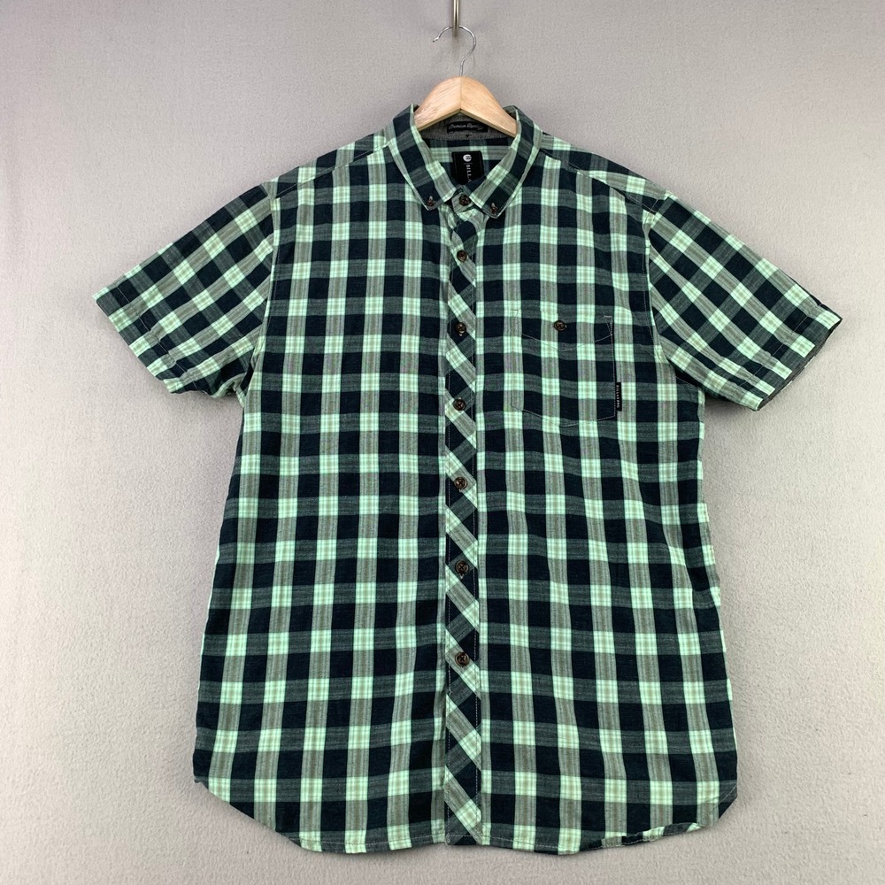 Billabong Button Down Shirt Mens M Green Plaid Short Sleeve Cotton Casual